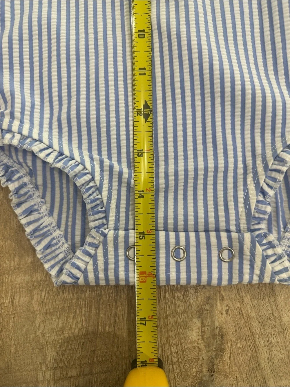RuffleButts Blue Seersucker Rash Guard One Piece | 12–18M | UPF 50+